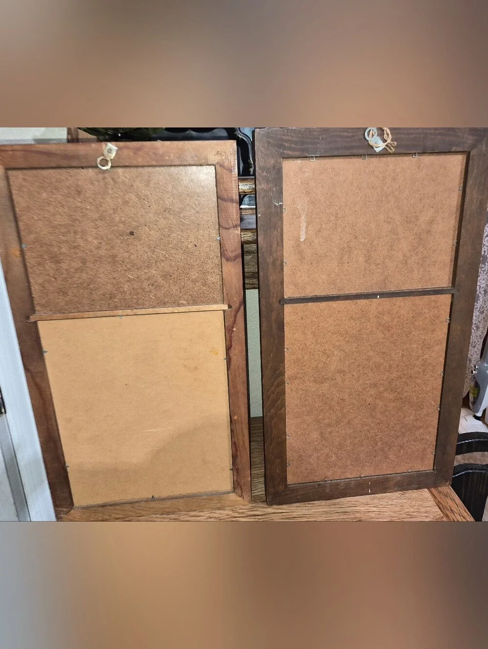 2 Vintage mid-century double-panel wall mirrors W/ turned wood spindle frame